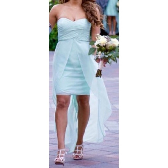 David’s Bridal Teal Hi Low Bridesmaid Dress - Picture 2 of 6